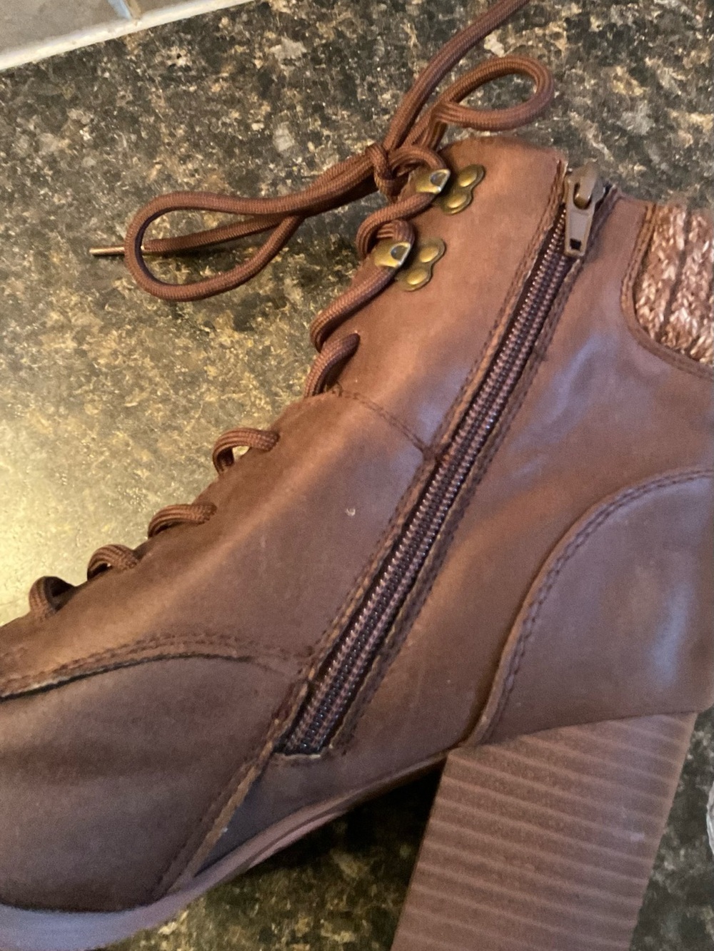 Women's Brown Lace-Up Ankle Boots with Faux Fur Trim - Picture 6 of 7